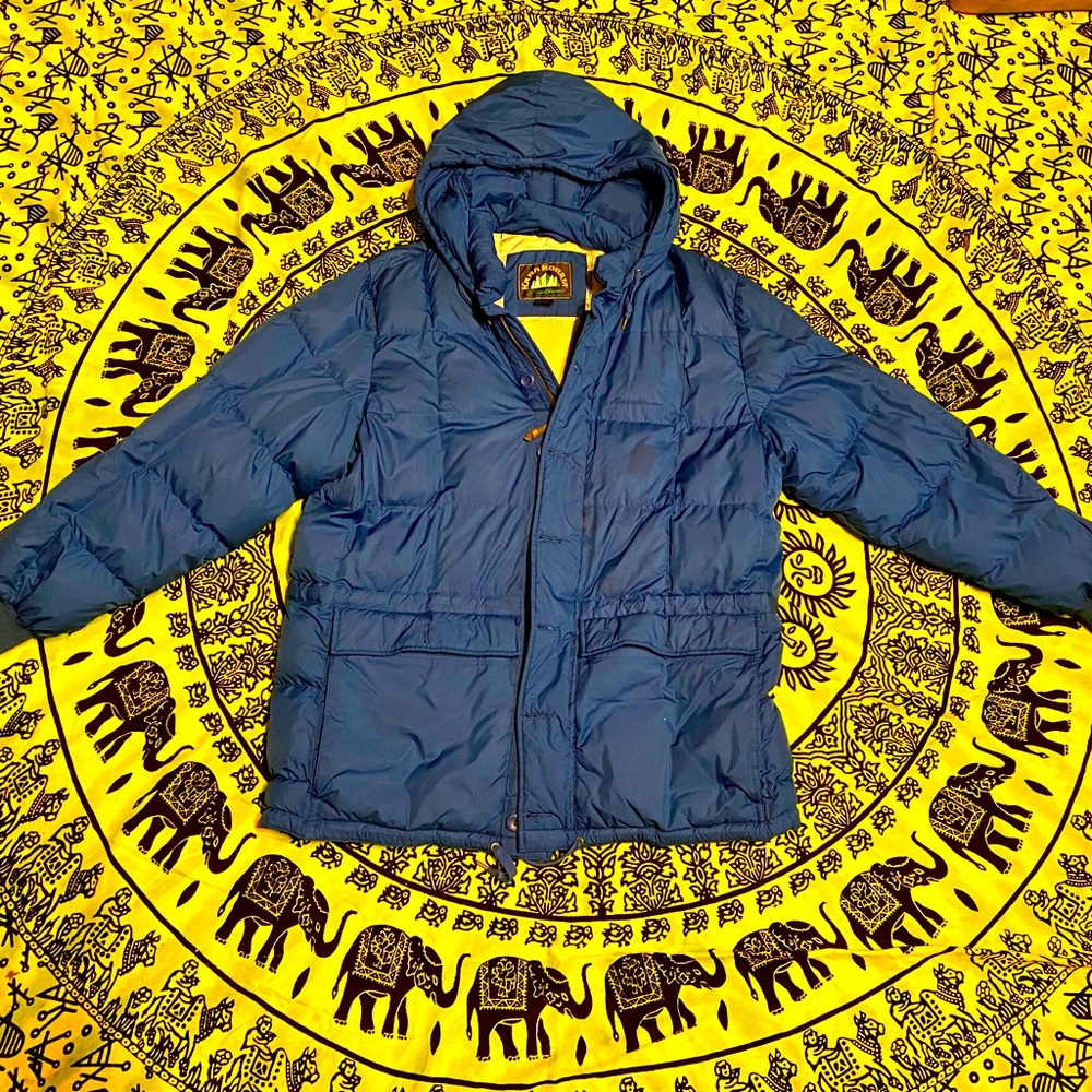 Authentic Eddie Bauer Karakoram Mens Down Parka Mountaineering Jacket Blue Large